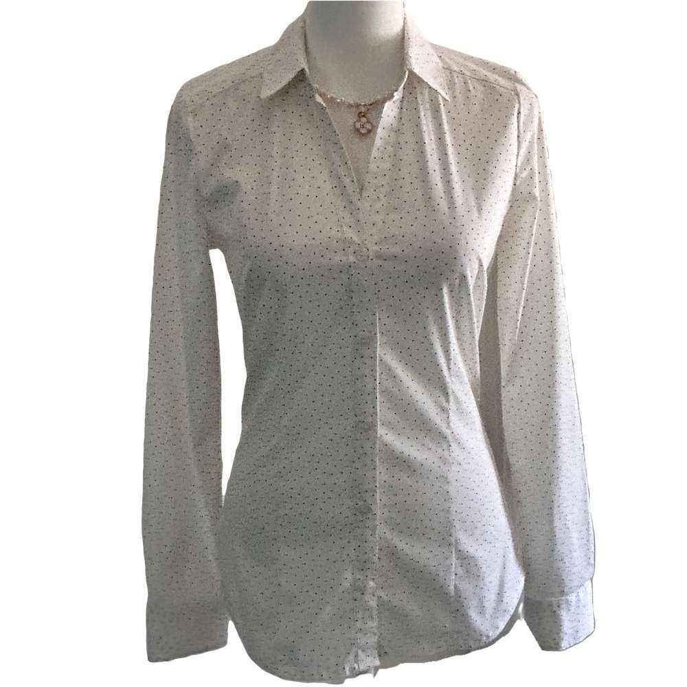H&M COLLARED LONG SLEEVES SIZE 4 WHITE  WITH TINY BLACK DOTS BUTYON DOWN CLOSURE